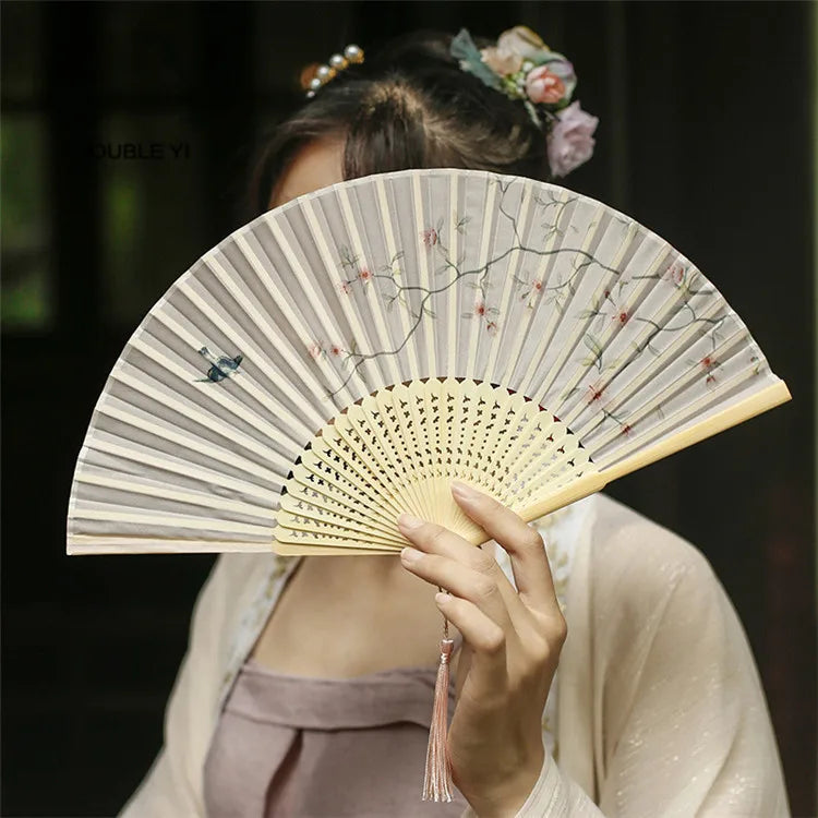 Custom Logo  Retro Style Folding Fan Chinese Style Hanfu Portable Fan