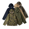 Men's Camouflage Pullover Jacket Coat Spring Fall Tunic Durable 100% Cotton Safari Jacket Zipper Windproof Outdoor Hooded Canvas