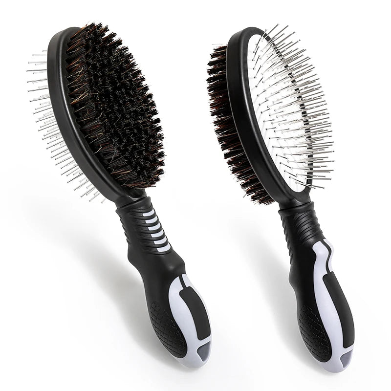 Pet Double Sided Brush  Round-ended Steel Pins Cat Brushing Comb Pig Hair Dog Shedding Brush