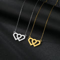 Trendy 18K Glod Plated Stainless Steel Double Heart Interlocked Pendant Necklace