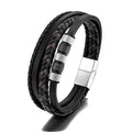 Hot Selling Men Multilayer Leather Braid Bracelet Stainless Steel Charm Magnetic Clasp Bracelet for Men