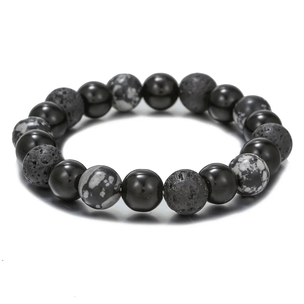 Wholesale Bohemian Style Stretch Bracelets for Women Men Real Natural Snowflake Obsidian Gemstone Beads Beaded Couple Bracelets