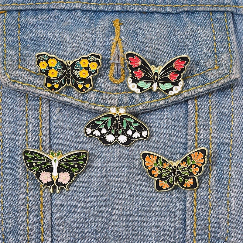 Flowers Wings Butterfly Enamel Pins Custom Insect Moth Brooches Lapel Badges Nature Animal Jewelry Gift for Kids Friends
