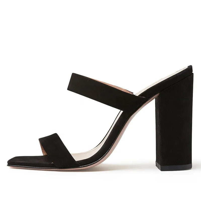 2020 High Heels Mules Square Toe Chunky Heel Sandals for Women