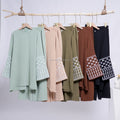 2025 New Keffiyeh Inspired Long Sleeve 2pcs Modest Fashion Abaya Set Daily Casual Wear Suit Muslim Women Top and Pants
