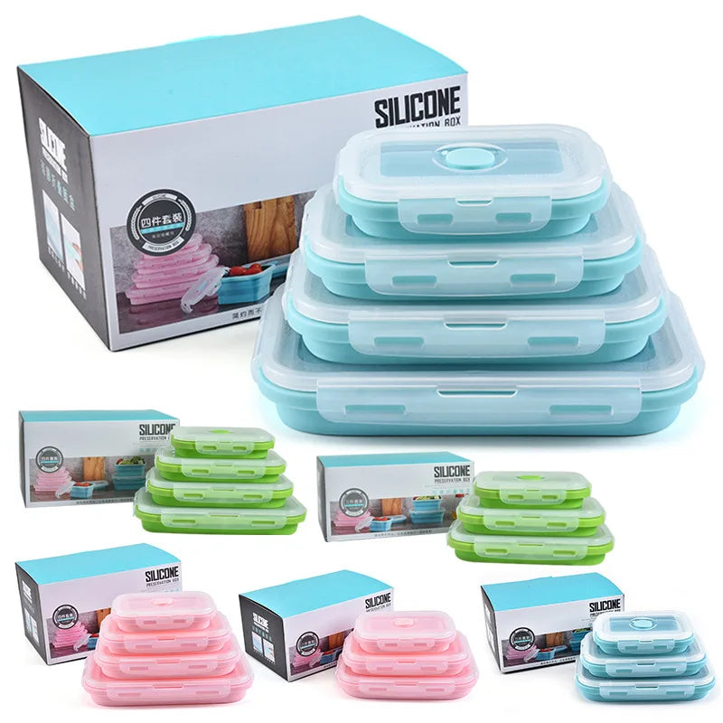 4 Pieces /set Silicone Food Box Durable Collapsible Lunch Boxes Food Storage Containers With Lid