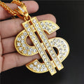 Punk Hip Hop Style Cool Girl Woman Golden Exaggerated Big Diamond US Dollar Sign Pendant Necklace Jewelry for Men