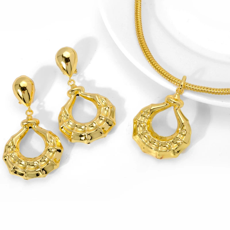Fashion Women Wedding Chunky Wide Wedding Jewelry Sets 18k Gold Plated Jewelry Set