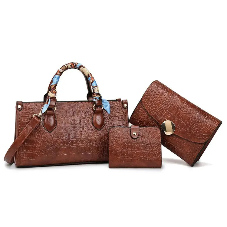 2022 New Female Retro Fashion Scarves 3 in 1 Handbags Set Alligator Pattern Women's Shoulder Bags Ladies Handbag PU Daily Used