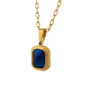 Luxury Stainless Steel Accessories Square Blue Cubic Zirconia Crystal Box Pendant Necklace Jewelry Set for Women