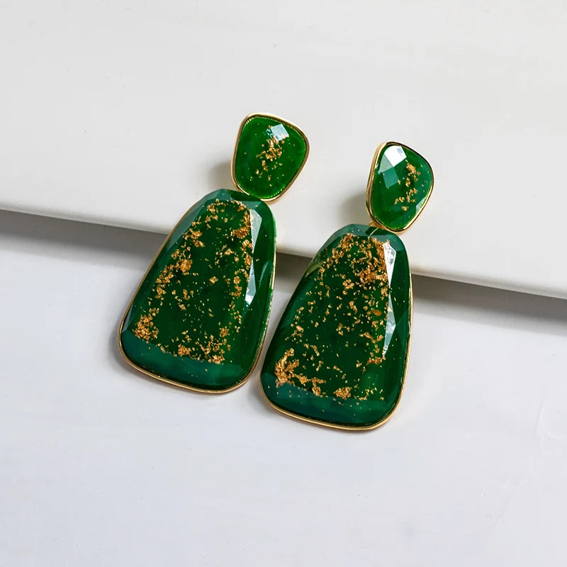 French Retro Exaggerated Square Fashion Earrings Long Resin Geometric Dangle Wholesale Big Earrings for Women
