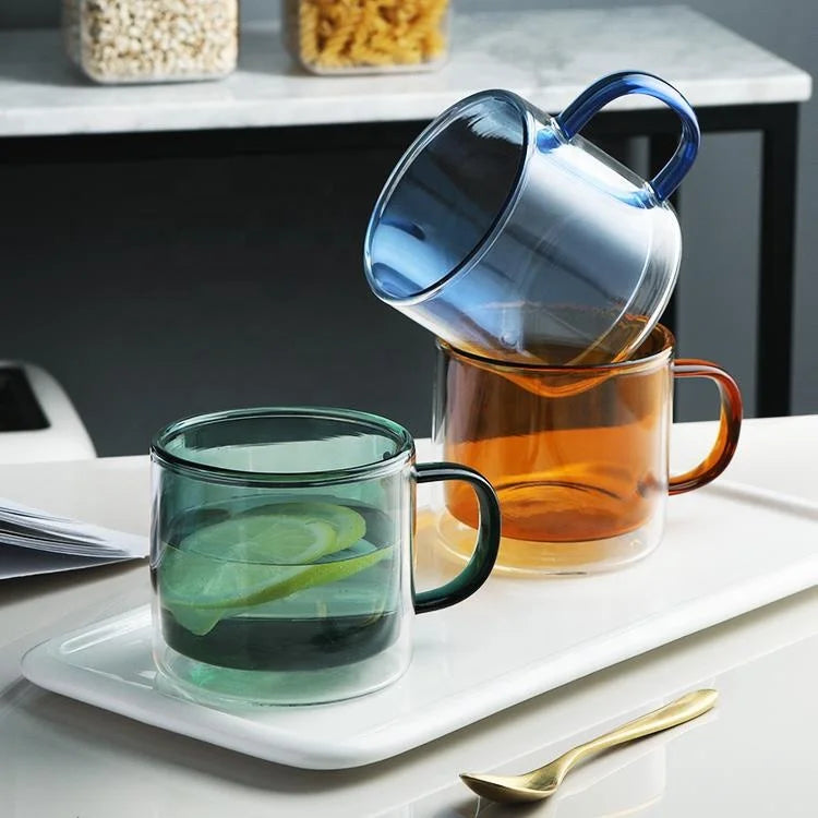 2025Low Price Durable Using Unbreakable Colored Coffee Double Wall Glass Drinking Cup From China MegaBDM