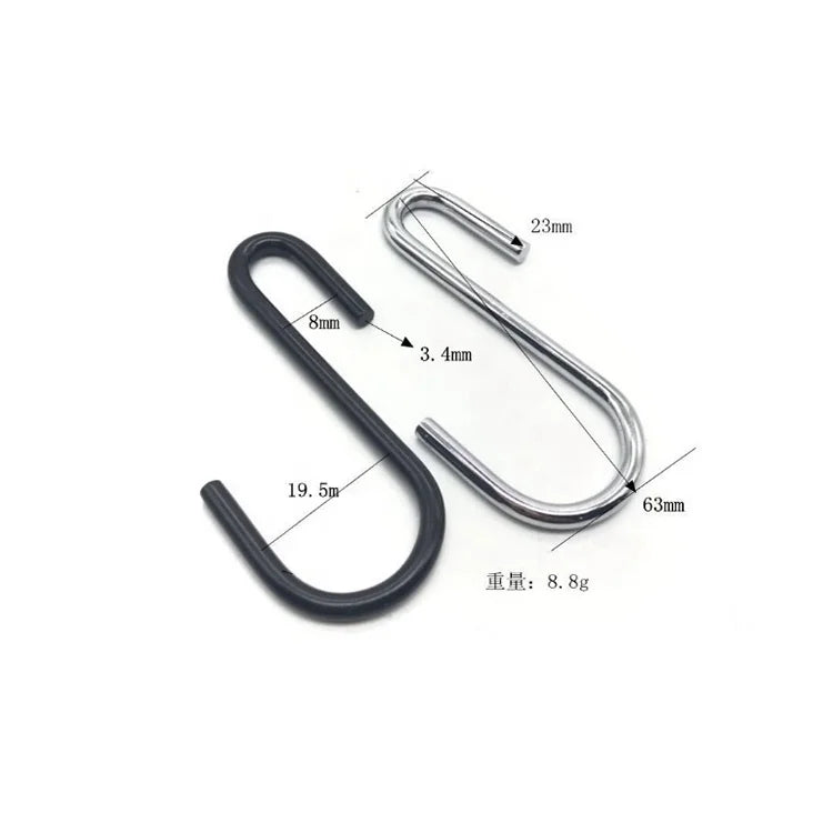 Manufacturer Industrial Coil Hanging S Shape Spring Steel Wire S Hook Black/Silver 3.5*62mm