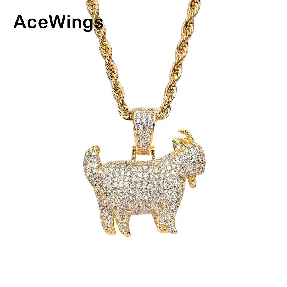 CN051 Bling Bling Hip Hop Goat Shape Pendant Copper Micro Pave With CZ Stones Necklace Jewelry for Men and Women