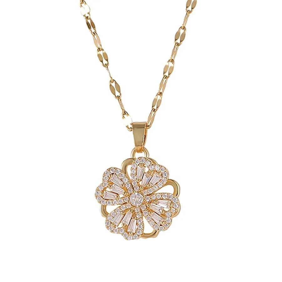 Heart Four-leaf Clover Pendant Necklace for Women Girls Fashion Zircon Titanium Steel Mother's Day Gift Jewelry
