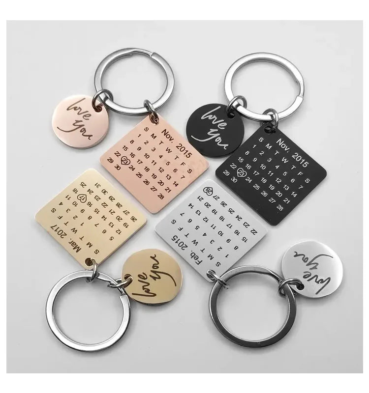 Custom Engraved Stainless Steel Compass Calendar Keychain Keyring Birthday Anniversary Day Calendar Keychain DIY Gift