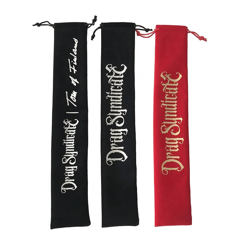Hot Stamping 6x37cm Silvery Logo Flannel Makeup Pencil Bag Luxury Velvet Fans Recyclable Gift Pouch