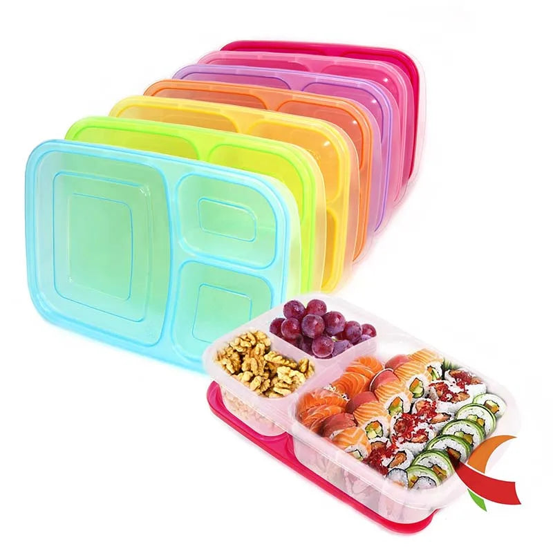 Bestselling  3 Compartment Plastic Divided Food Storage Container BPA FREE Kids Bento Lunch Box
