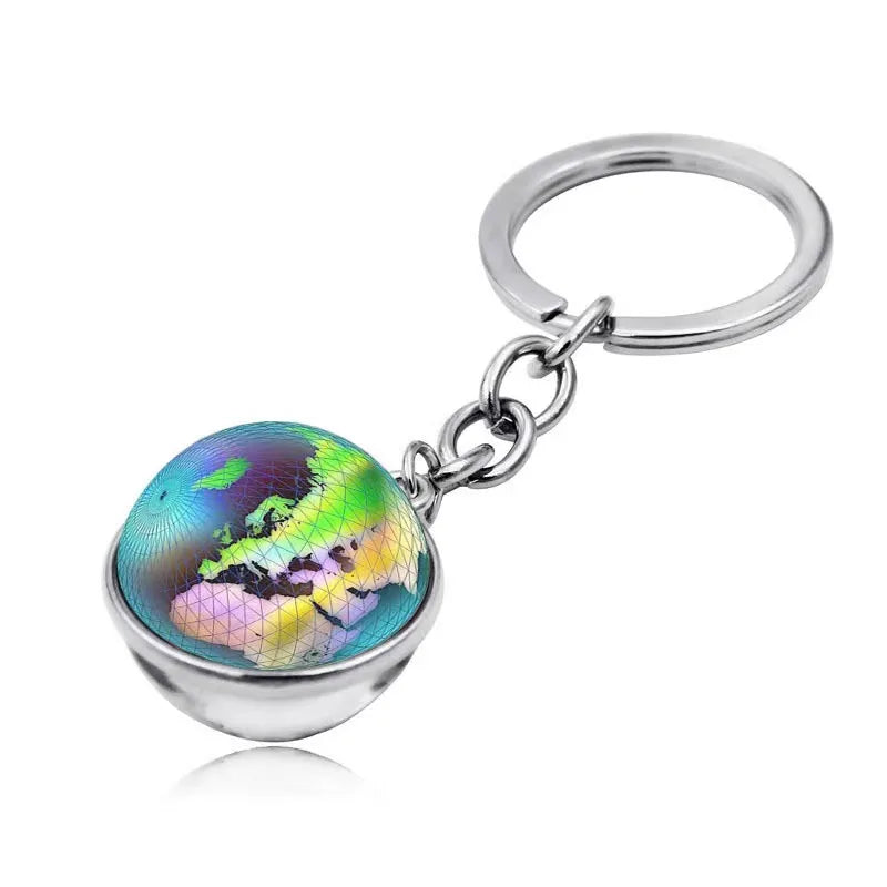 Exquisite Luminous Keychain of Sun Nine Planets Moon Milky Way Galaxy and Circular Double-sided Crystal Earth Keychain