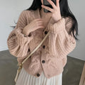 Twisted Knitted Cardigan Women Lazy Style Loose Single Breasted Sweater Coat Ladies Winter Simple Casual V Neck Cardigans