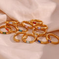Dreamshow Colorful Birth Stone Ring Set Square AAA  Zircon Rings Jewelry Women 18k Gold Plated Stainless Steel Jewelry