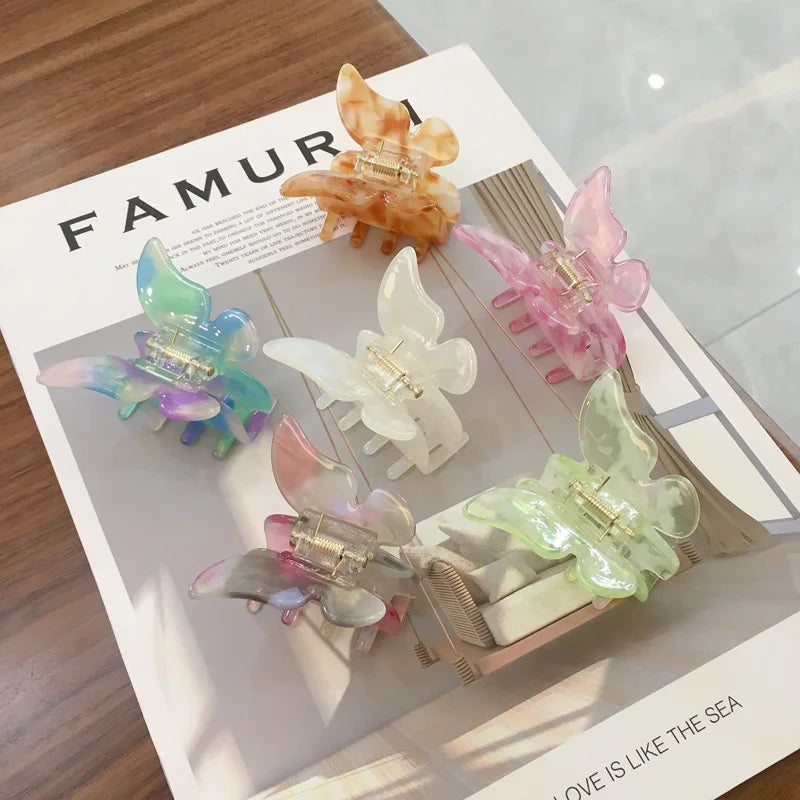 High Quality Smooth Clear Small Pretty Cellulose Acetate Butterfly Hair Claw Clips for Women and Girls