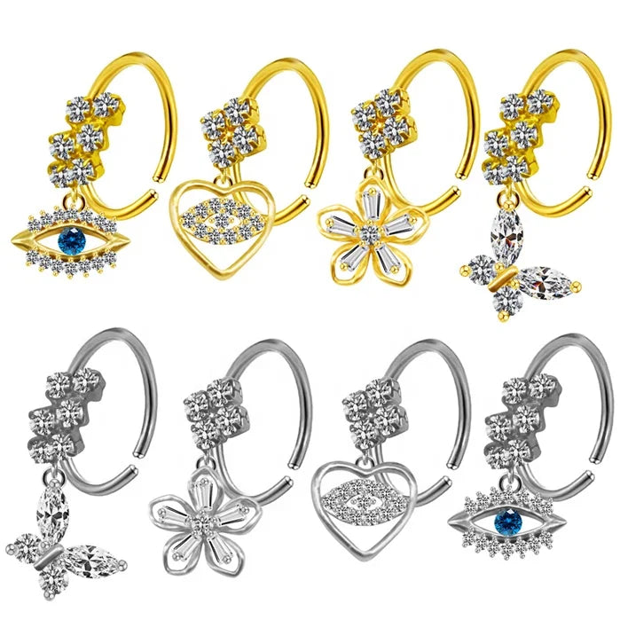 Gaby New Arrive Nose Ring Hoop Stainless Steel  butterfly Eye Design Dangle Nose Rings Bulk Body Piercing Jewelry