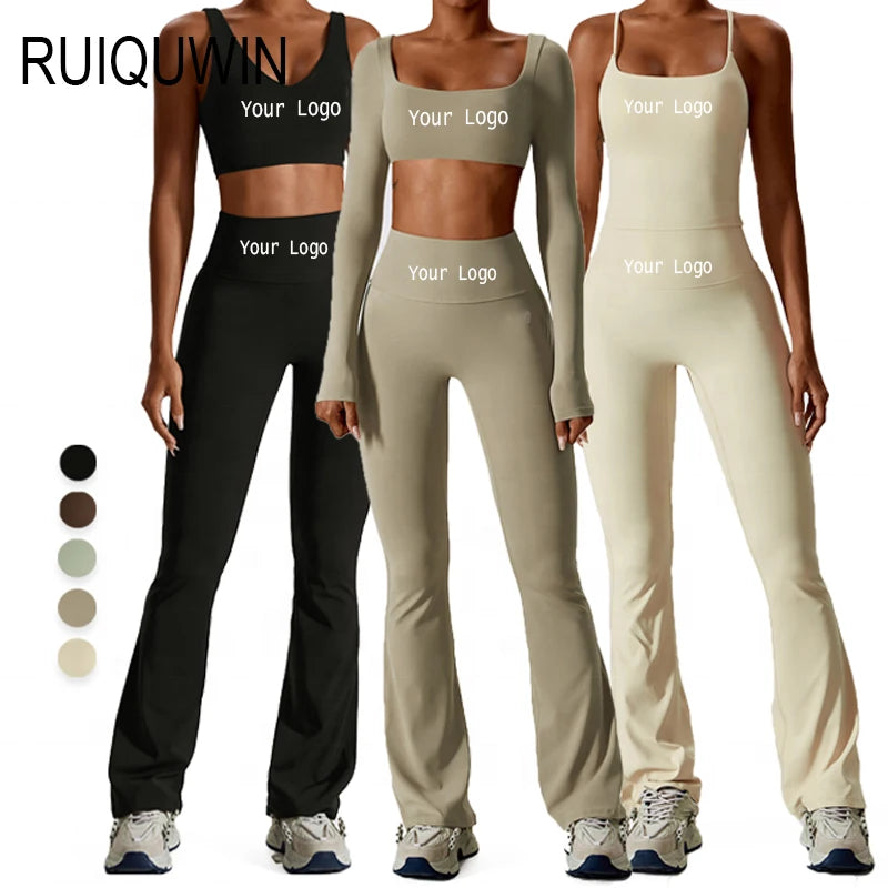 RUIQUWIN 2026 New Design Wholesale Custom High Quality Recycled Long Sleeve Yoga Set Plus Size Gym Fitness Sets for Women