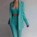 Latest Fashion Cotton Solid Color Blazer Set for Women 3 Piece Set Office Outfit Double Breasted Office Suits Set for Women