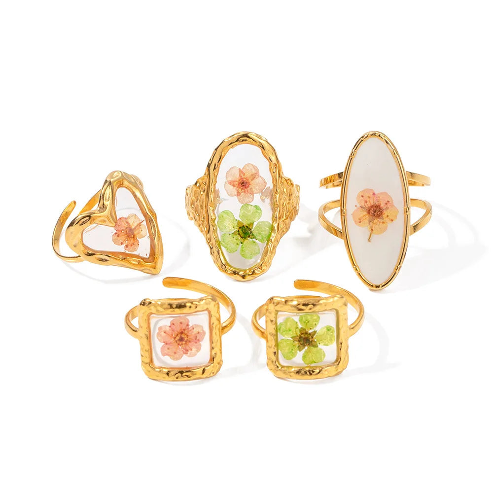 Delicate Jewelry 18K Gold Plated Stainless Steel Irregular Dry Eternal Plum Flower Ring