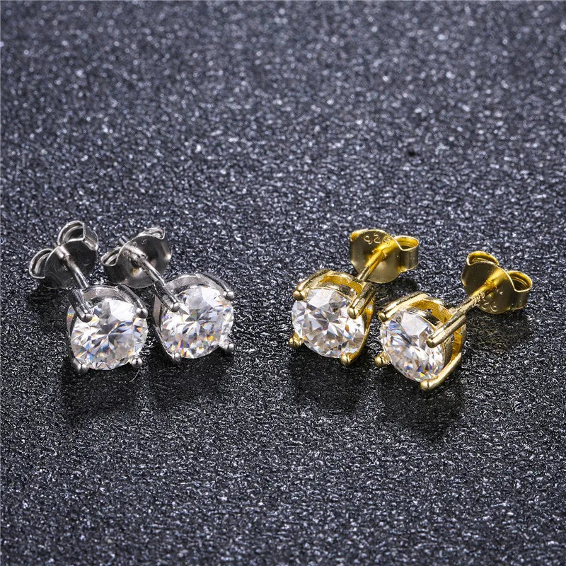 Hip Hop 1 Pair 925 Sterling Silver Bling Moissanite Lab Diamond Stud Earring Copper Earrings for Women Men Jewelry