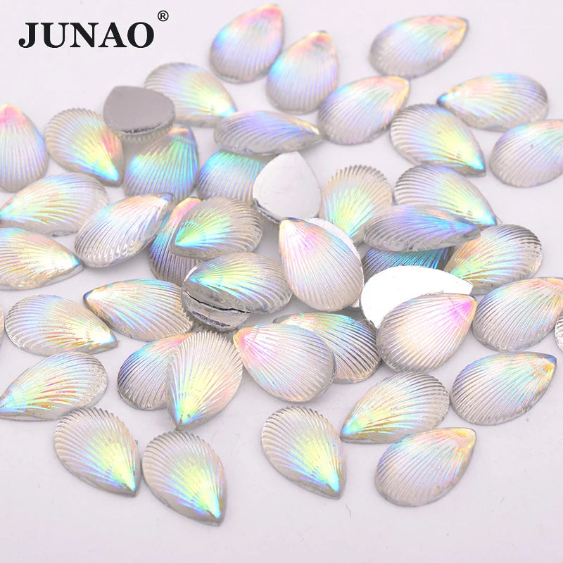 JUNAO Crystal AB Rhinestones Drop Acrylic Stones 8*13mm Shell Rhinestones Bulk for Clothes Jewelry Making