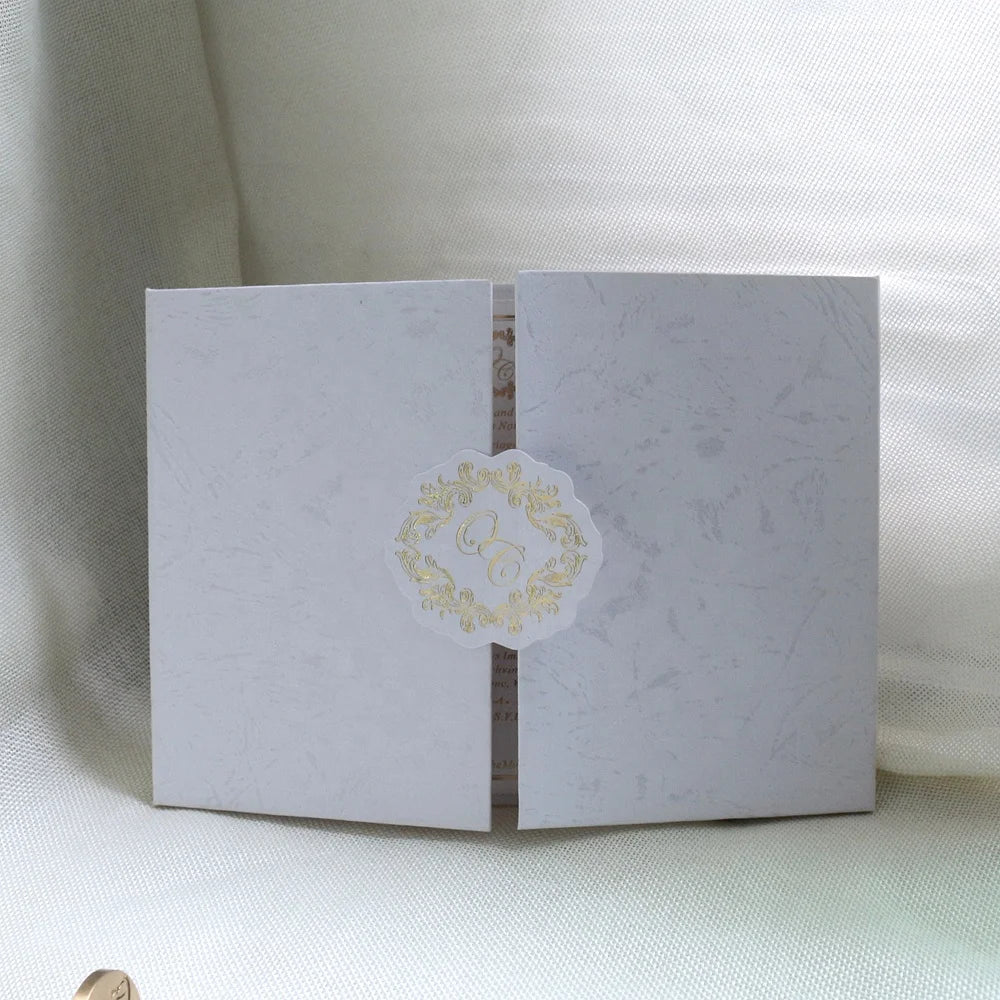 Hot Sale Embossing Hardcover With Paper Gold Hot Stamping Foil Tag Custom Printed Paper Wedding Invitation Card