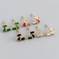 SP Simple Stud Earrings Jewelry 925 Sterling Silver Minimalist Multi Color Cubic Zircon Stud Earrings