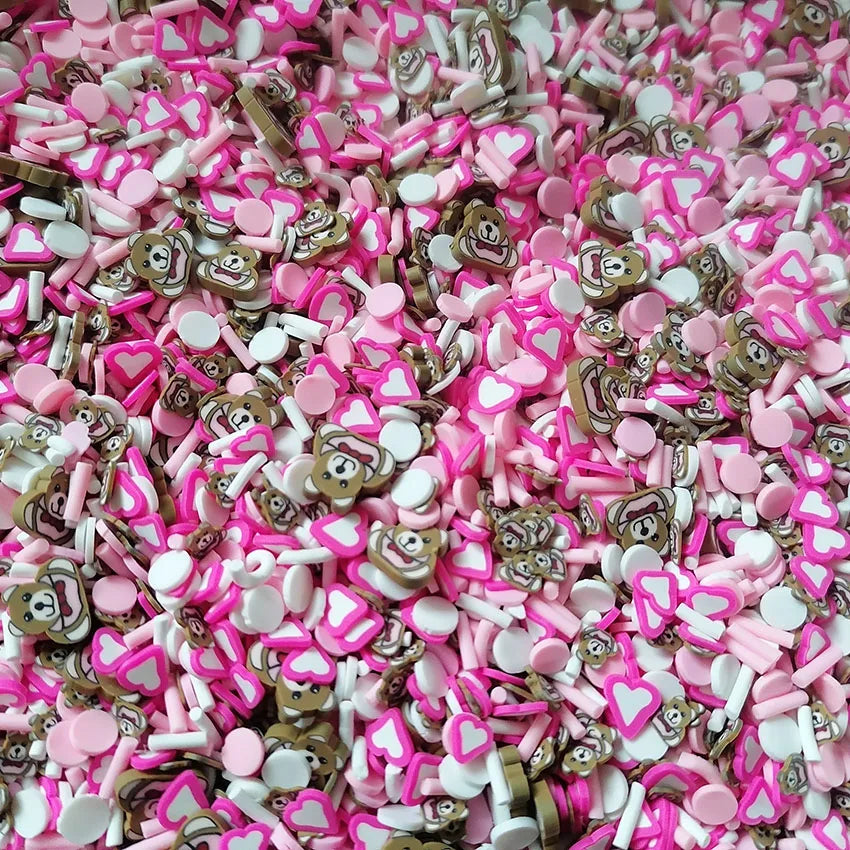 1KG DIY Craft Slime Sprinkles Valentine Day Polymer Clay Slices Pink Heart Love Bear Mixture Polymer Clay Sprinkles