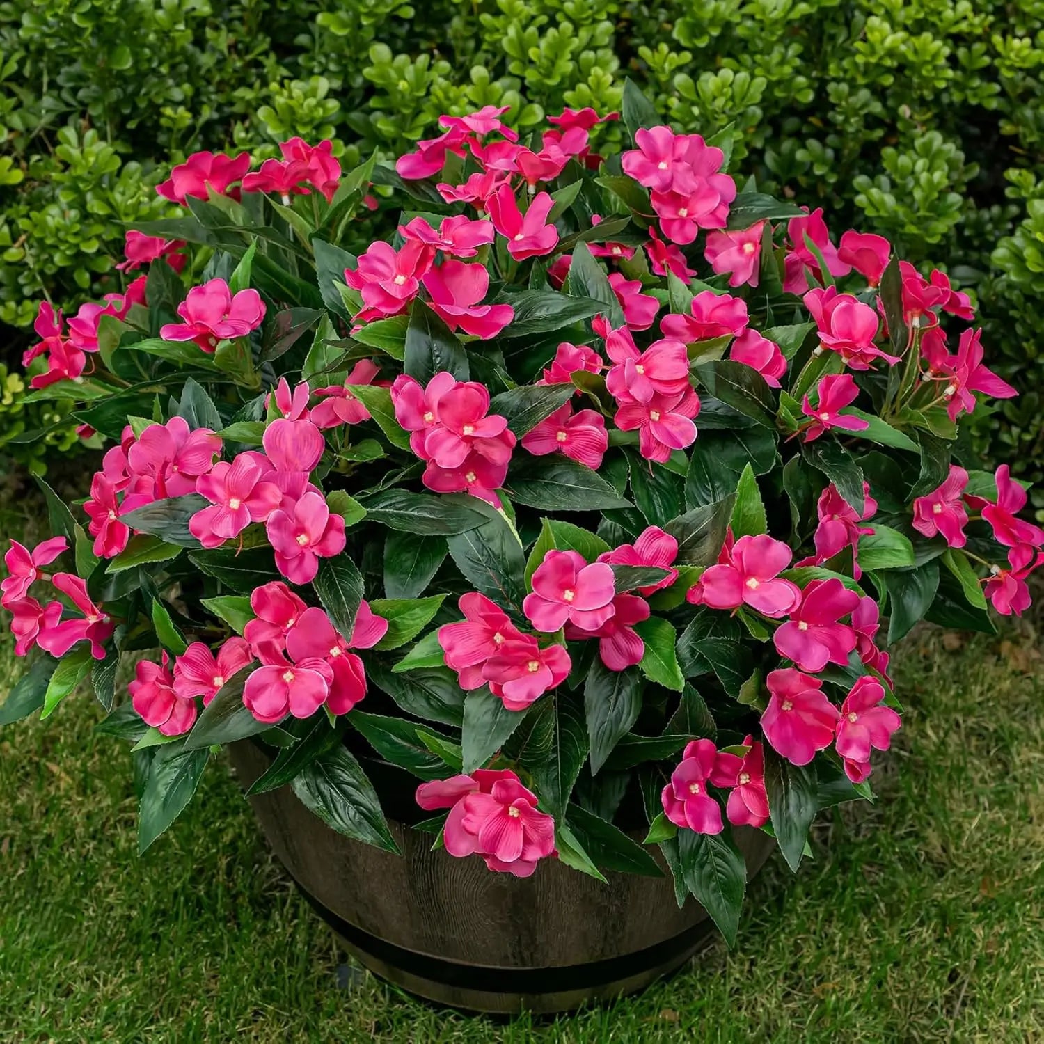 Artificial Impatiens Flowers Plants Garden Stunning Bouquet Silk Greenery for Balcony Window Box Home Patio Lawn Garden Decor