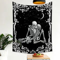 Modern Style Punk Couple Skull and Rose Tapestry Woven Mandala Blanket for Home Decor with Fluorescent Printed Design