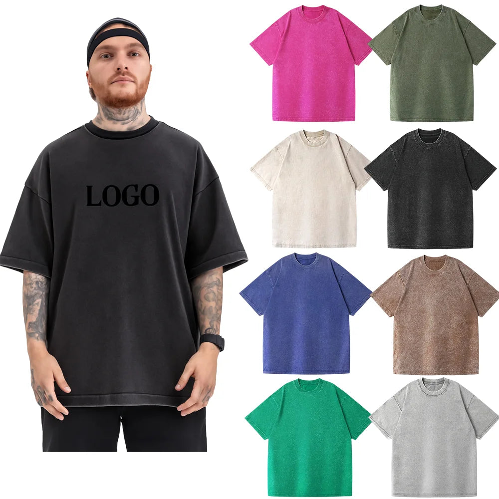 Acid Washed t Shirt Custom 100% Cotton 250gram High Quality Oversized Blank Unisex Vintage Acid Wash Heavyweight Men's t Shirts