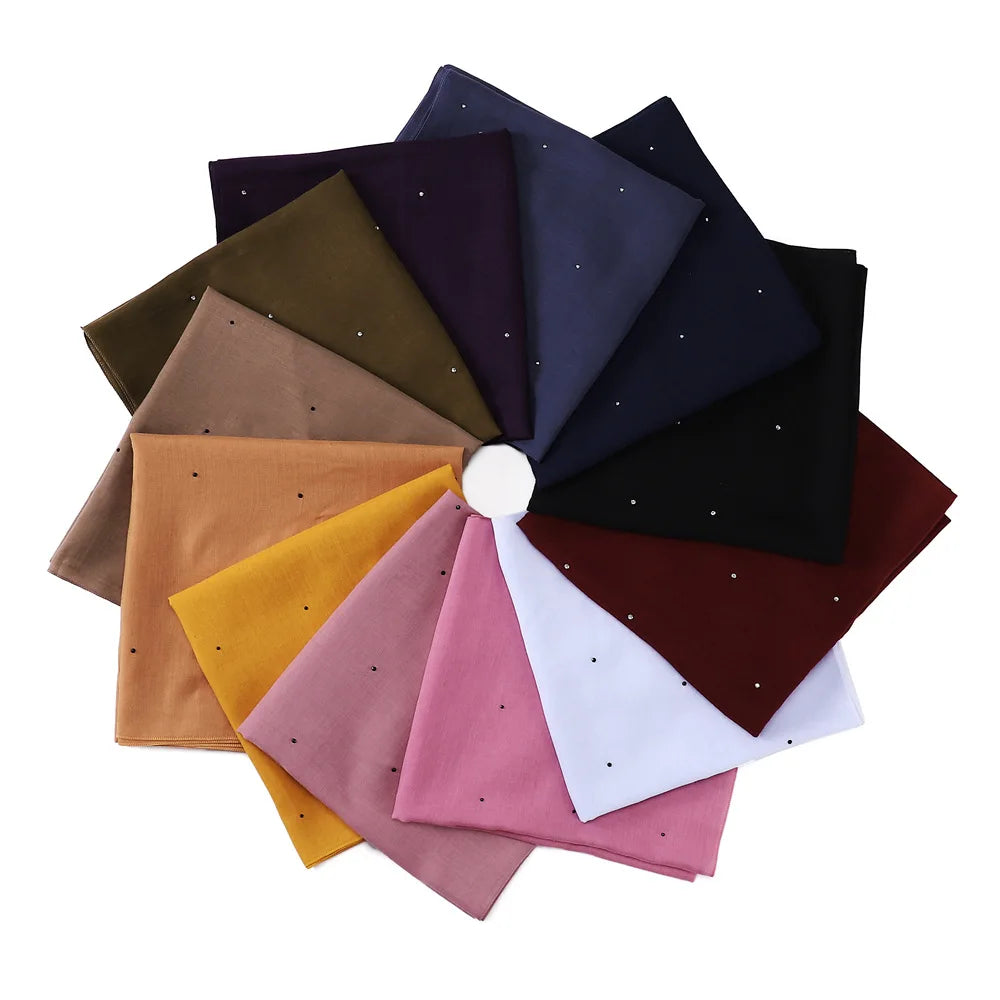 Arab Muslim Wraps Rhinestone Head Scarf 110*110cm Malaysia Women Light Breathable Plain Cotton Square Hijabs