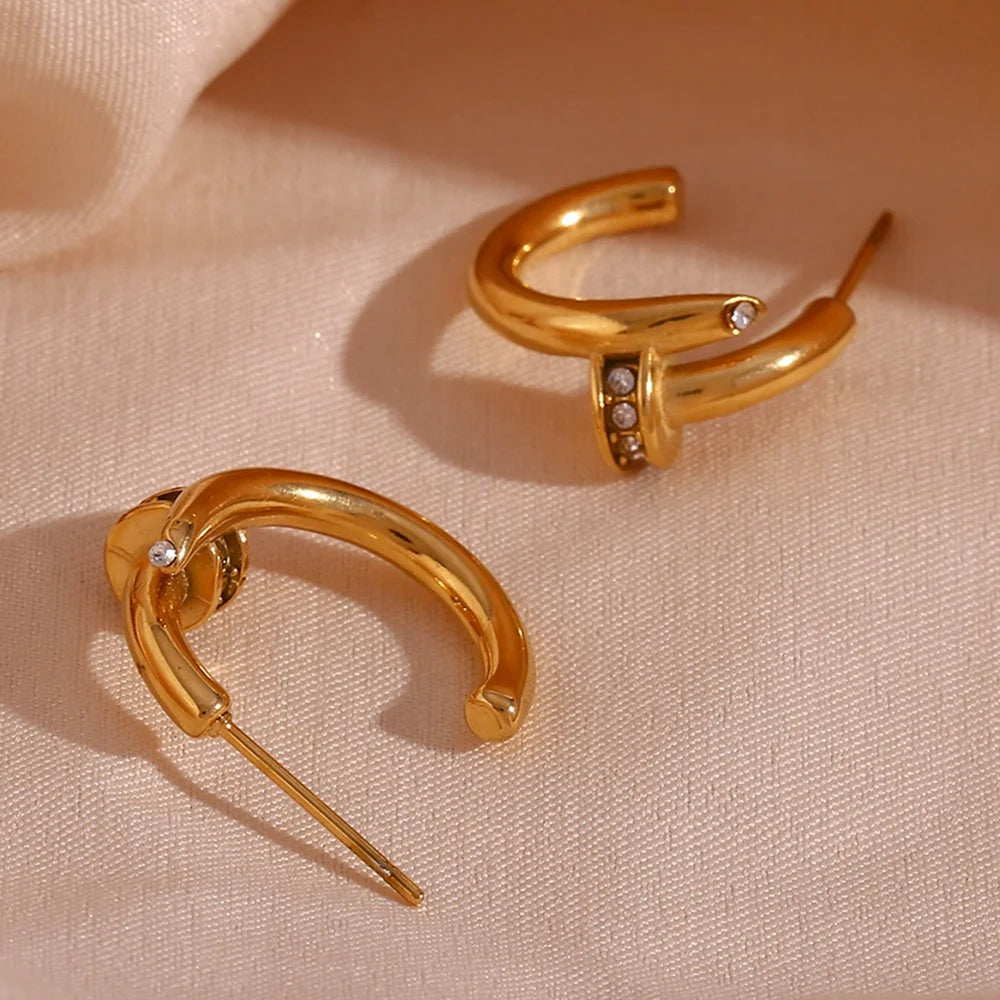 Dreamshow Mothers Day Gift Rhinestone Earrings Korean Style Earrings PVD Gold Plated Stainless Steel Jewelry