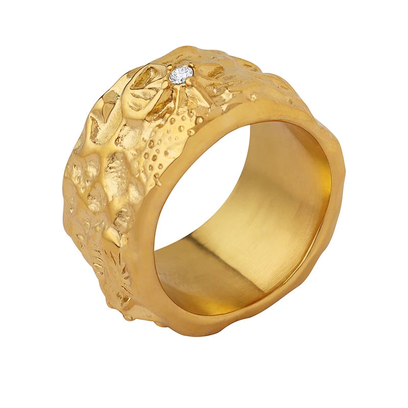 Luxury Sparkling Diamond Texture Ring Personality Hip Hop Popular Stainless Steel Ring
