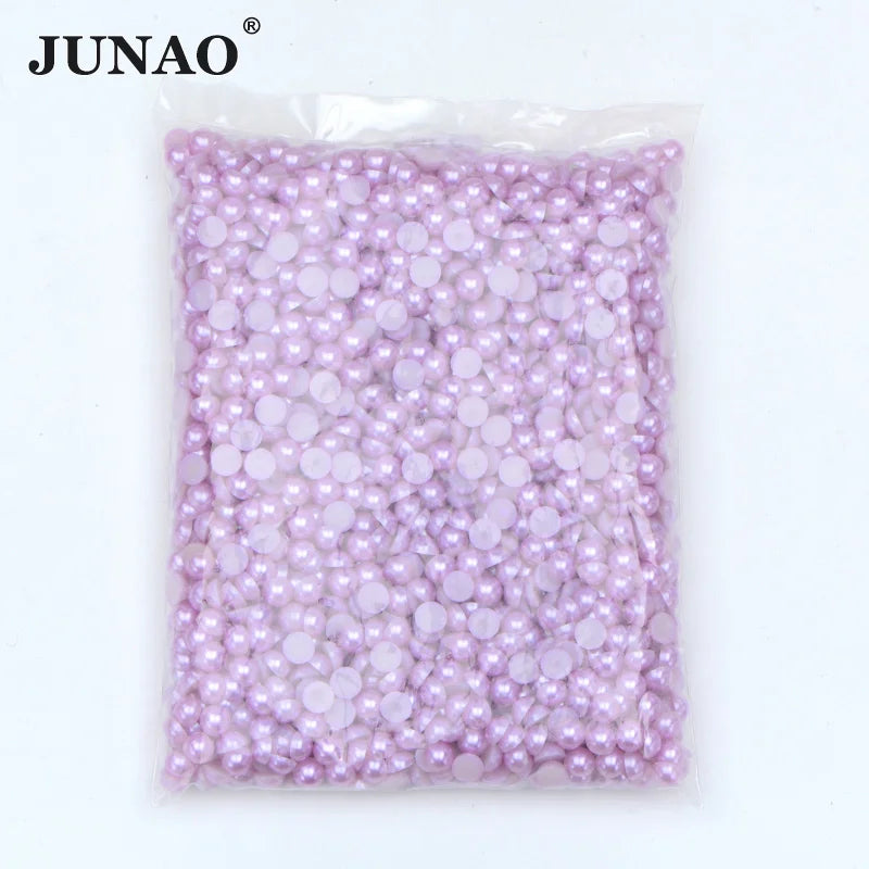 JUNAO 3mm 4mm 5mm 6mm 7mm 8mm Colorful Pearls Glue on Half Round Pearls Bulk for Jewelry Making