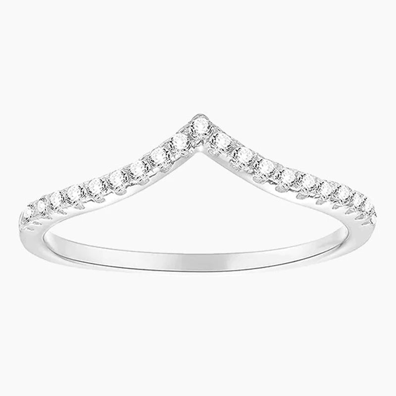 OAHLAN Fashion Luxury Jewelry Round Cut Cubic Zircon Plated Pointed V Shaped Chevron 925 Sterling Silver Rings for Women