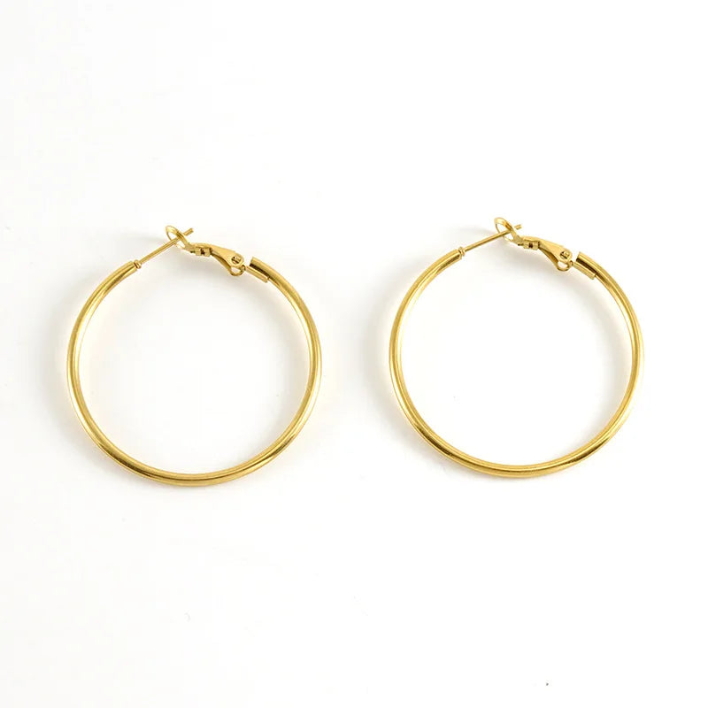BM Women's Trendy Stainless Steel 18K Gold Plated Hoop Earrings Waterproof Big Hoop Jewelry