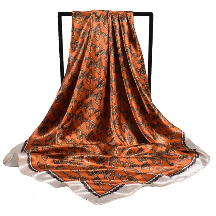 European and American Fashion New 90 Satin Lock Square Silk Scarf Colorful Adult Accessory for Spring Polyester Wholesale