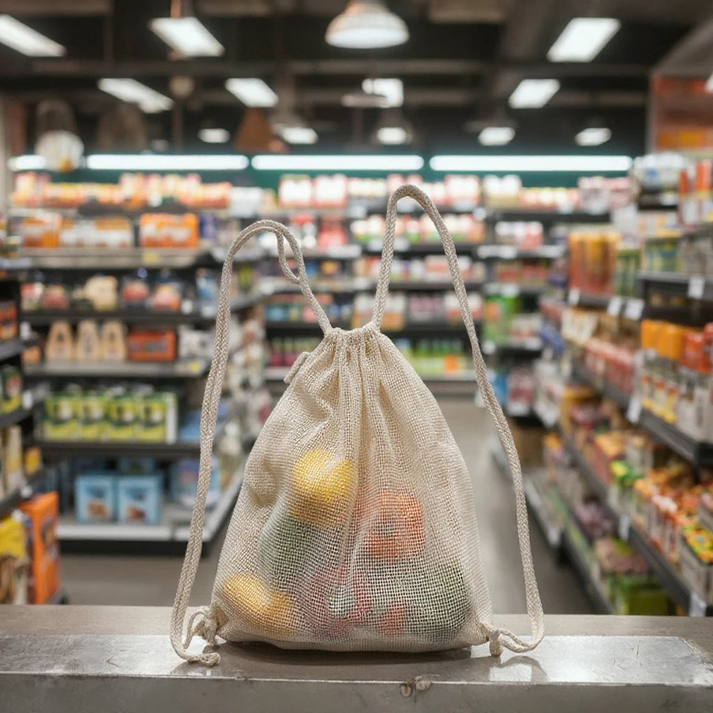 Large Capacity Custom Cotton Mesh String Backpack Grocery Drawstring Net Market Bags