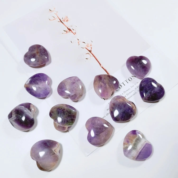 Huiying Wholesale Natural Polished Crystal Carved Amethyst Heart Shaped Stones Crafts