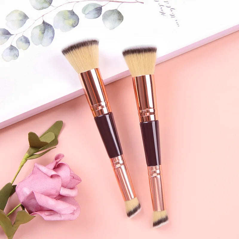 Luxury Flat Top Foundation Contour Brush Double Head Foundation Concealer Multifunctional Powder Brush Make up