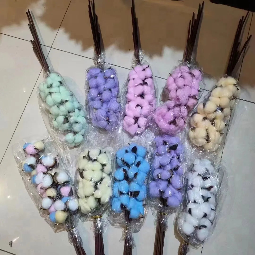Factory Price Dried Cotton 10pcs/ bunch Artificial  Cotton Flower Fluffy Decorative Filling for DIY Crafts Home Decor