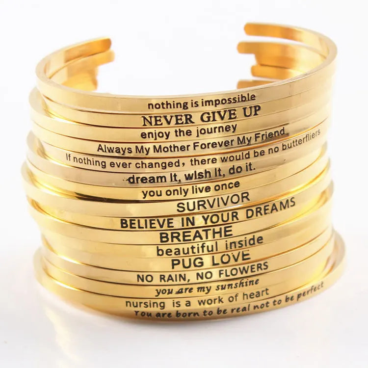 SC Factory Custom Stainless Steel Name Cuff Bangles Jewelry Personalized Engraved Inspirational Words Mantra Bracelets & Bangles